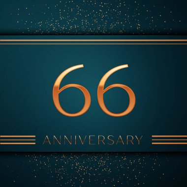 Gerçekçi altmış altı yıl yıldönümü kutlamaları tasarım afiş. Altın sayı ve yeşil zemin üzerine konfeti. Doğum günü partin için renkli vektör şablon öğeleri