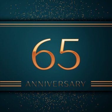 Gerçekçi altmış beş yıl yıldönümü kutlamaları tasarım afiş. Altın sayı ve yeşil zemin üzerine konfeti. Doğum günü partin için renkli vektör şablon öğeleri