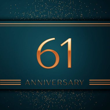 Gerçekçi altmış bir yıl yıldönümü kutlamaları tasarım afiş. Altın sayı ve yeşil zemin üzerine konfeti. Doğum günü partin için renkli vektör şablon öğeleri