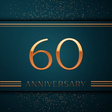 Gerçekçi altmış yıl yıldönümü kutlamaları tasarım afiş. Altın sayı ve yeşil zemin üzerine konfeti. Doğum günü partin için renkli vektör şablon öğeleri