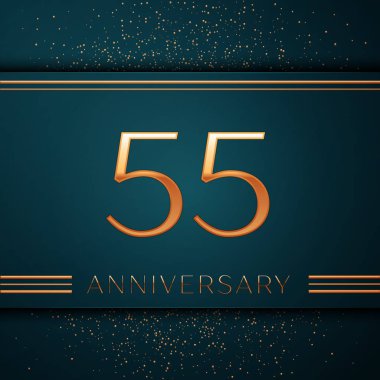 Gerçekçi elli beş yıl yıldönümü kutlamaları tasarım afiş. Altın sayı ve yeşil zemin üzerine konfeti. Doğum günü partin için renkli vektör şablon öğeleri