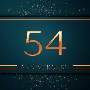 Gerçekçi elli dört yıl yıldönümü kutlamaları tasarım afiş. Altın sayı ve yeşil zemin üzerine konfeti. Doğum günü partin için renkli vektör şablon öğeleri