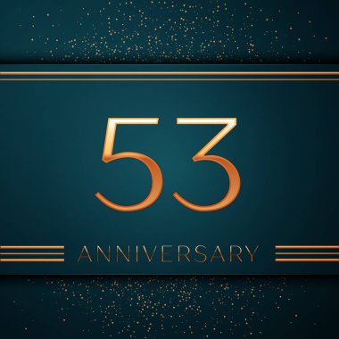 Gerçekçi elli üç yıl yıldönümü kutlamaları tasarım afiş. Altın sayı ve yeşil zemin üzerine konfeti. Doğum günü partin için renkli vektör şablon öğeleri