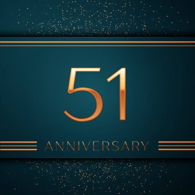 Gerçekçi elli bir yıl yıldönümü kutlamaları tasarım afiş. Altın sayı ve yeşil zemin üzerine konfeti. Doğum günü partin için renkli vektör şablon öğeleri