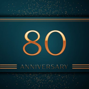 Gerçekçi seksen yıl yıldönümü kutlamaları tasarım afiş. Altın sayı ve yeşil zemin üzerine konfeti. Doğum günü partin için renkli vektör şablon öğeleri