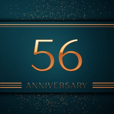 Gerçekçi elli altı yıl yıldönümü kutlamaları tasarım afiş. Altın sayı ve yeşil zemin üzerine konfeti. Doğum günü partin için renkli vektör şablon öğeleri