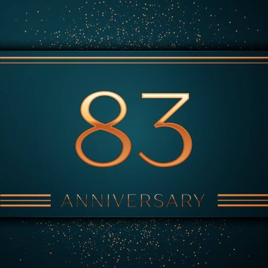 Gerçekçi seksen üç yıl yıldönümü kutlamaları tasarım afiş. Altın sayı ve yeşil zemin üzerine konfeti. Doğum günü partin için renkli vektör şablon öğeleri