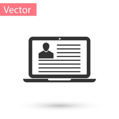 Beyaz arka plan üzerinde izole Sürdür simge ile gri Laptop. CV uygulama. Profesyonel personel aranıyor. Çözümlenirken personel devam. Vektör çizim
