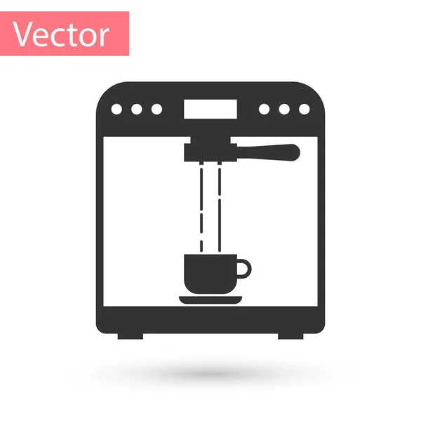 Máquina de café cinza e ícone xícara de café isolado no fundo branco. Ilustração vetorial — Vetor de Stock