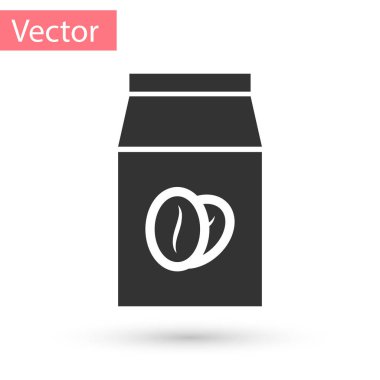 Beyaz arka plan üzerinde izole çanta simgesi gri kahve çekirdekleri. Vektör çizim