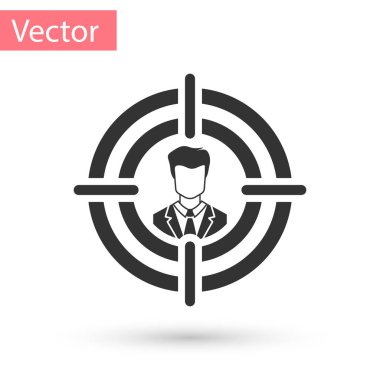 Beyaz arka plan üzerinde izole gri kafa avcılık kavramı kutsal kişilerin resmi. İş hedef veya istihdam işareti. İnsan kaynakları ve işe alım iş için. Vektör çizim