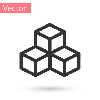Beyaz arka plan üzerinde izole gri izometrik küp simgesini tıklatın. Geometrik küpleri katı simgesi. 3D kare işareti. Kutu simgesi. Vektör çizim