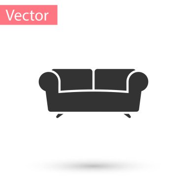 Beyaz arka plan üzerinde izole gri kanepe simgesi. Vektör çizim