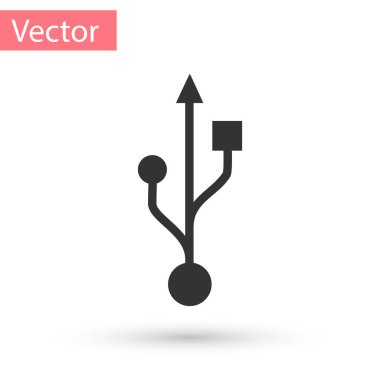 Gri Usb sembolü simgesi beyaz arka plan üzerinde izole. Vektör çizim