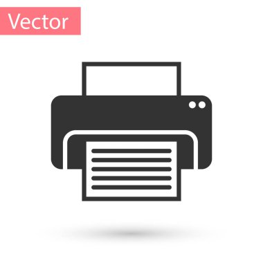 Gri yazıcı simgesi beyaz arkaplanda izole edildi. Vektör İllüstrasyonu