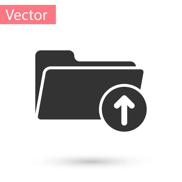 Grauer Download-Pfeil mit Ordnersymbol auf weißem Hintergrund. Vektorillustration — Stockvektor