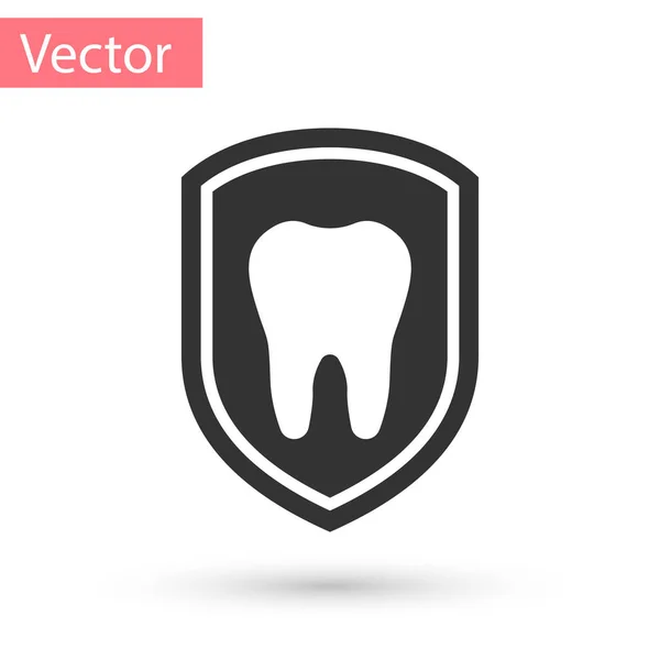 Grey Dental protection icon isolated on white background. Tooth on shield logo icon. Vector Illustration — Stock Vector