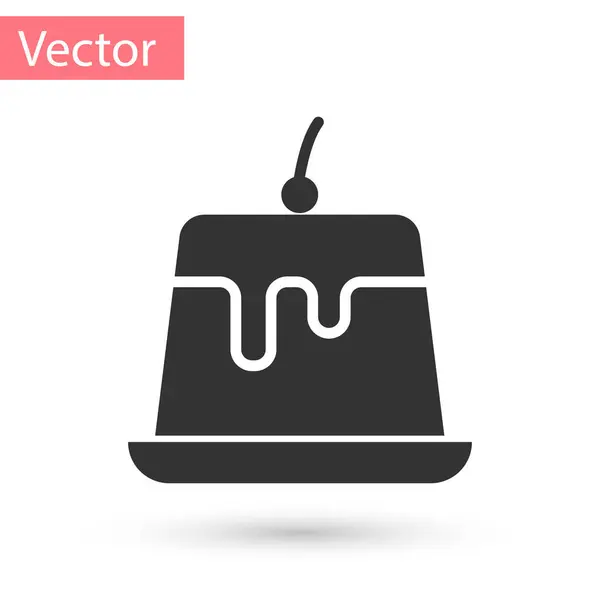 Grey Pudding custard with caramel glaze icon isolated on white background. Vector Illustration — Stock Vector