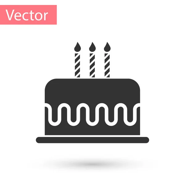 Graue Torte mit brennenden Kerzen auf weißem Hintergrund. Alles Gute zum Geburtstag. Vektorillustration — Stockvektor