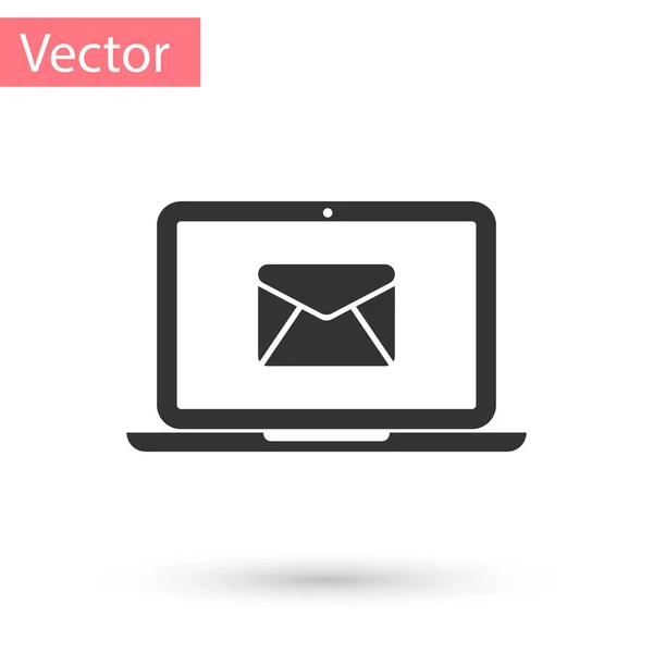 Gri Laptop zarf ve beyaz arka plan üzerinde izole ekran simgesini açık e-posta ile. E-posta pazarlama, internet reklam kavramları. Vektör çizim — Stok Vektör