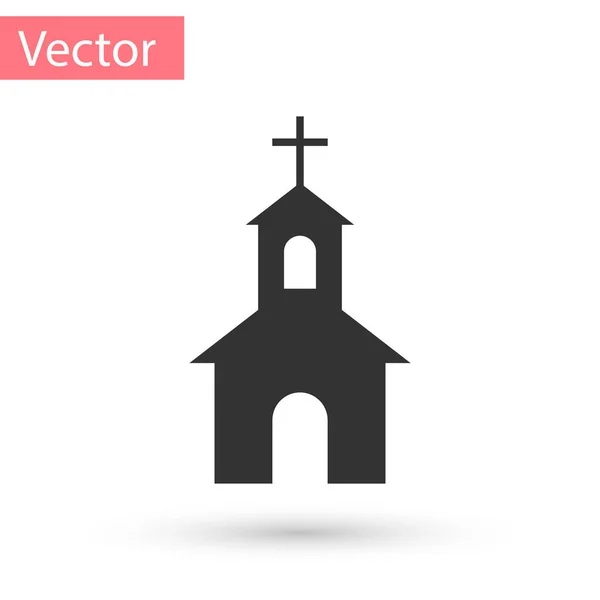 Grijze kerk gebouw pictogram geïsoleerd op witte achtergrond. Christelijke Kerk. Religie van de kerk. Vector Illustratie — Stockvector