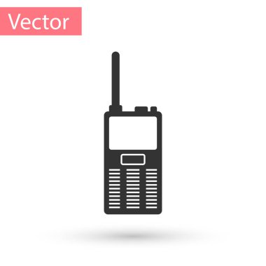 Gri Walkie talkie simgesi beyaz arka plan üzerinde izole. Taşınabilir radyo vericisi simgesi. Radyo alıcı-verici işareti. Vektör çizim