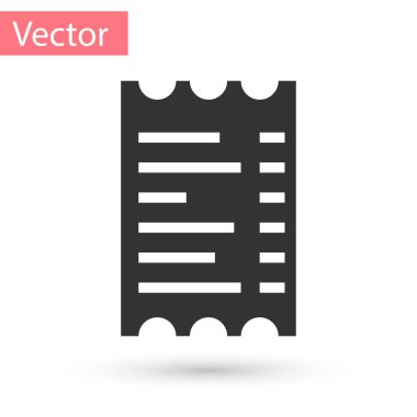 Gri kağıt kontrolü ve mali kontrol simgesi beyaz arka planda izole edildi. Kağıt baskı çeki, makbuz ya da fatura. Vektör İllüstrasyonu