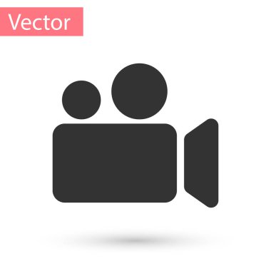 Beyaz arka plan üzerinde izole Grey film veya Video kamera simgesi. Sinema kamera simgesi. Vektör çizim