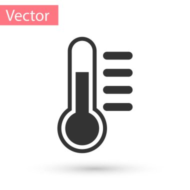 Beyaz arka plan üzerinde izole gri termometre simgesi. Vektör çizim