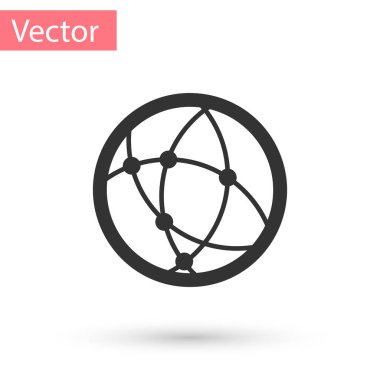 Gri Küresel teknoloji ya da sosyal ağ simgesi beyaz arka planda izole edildi. Vektör İllüstrasyonu