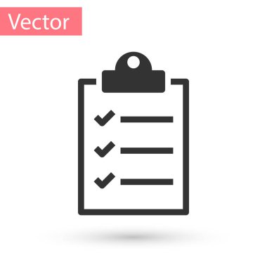 Beyaz arka plan üzerinde izole denetim listesi simgesi olan gri Pano. Vektör çizim