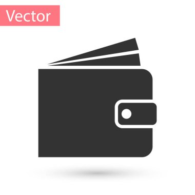 Beyaz arka plan üzerinde izole gri cüzdan simgesi. Vektör çizim