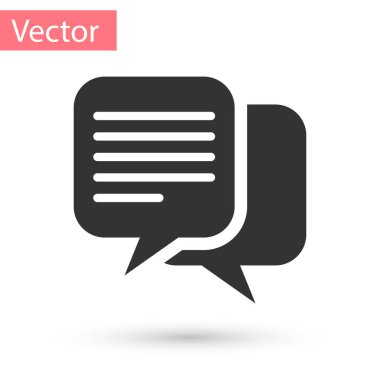 Beyaz arka plan üzerinde izole gri sohbet kutsal kişilerin resmi. Konuşma kabarcıklar sembolü. Vektör çizim