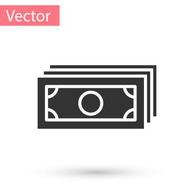 Grey Stacks kağıt para ikonu beyaz arka planda izole. Para desteleri. Para birimi. Vektör İllüstrasyonu