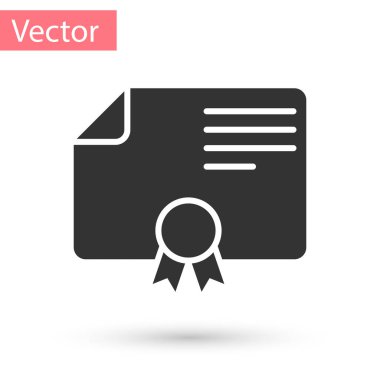 Gri sertifika şablon simgesi beyaz arka plan üzerinde izole. Derecesi simgesi. Başarı, ödül, grant, diploma kavramları. İş başarı sertifikası. Vektör çizim