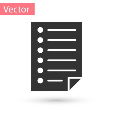 Beyaz arka plan üzerinde izole gri belge simgesi. Dosya simgesi. Denetim listesi simgesi. İş kavramı. Vektör çizim