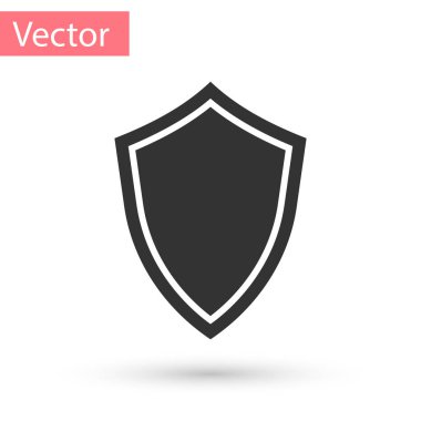 Beyaz arka plan üzerinde izole gri kalkan simgesi. İşareti koru. Vektör çizim