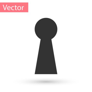 Beyaz arka plan üzerinde izole gri anahtar deliği simgesi. Başarı çözüm anahtarı. Anahtar deliği hızlı Bulmaca, gizli, gözetleme, emniyet, güvenlik kavramı. Vektör çizim