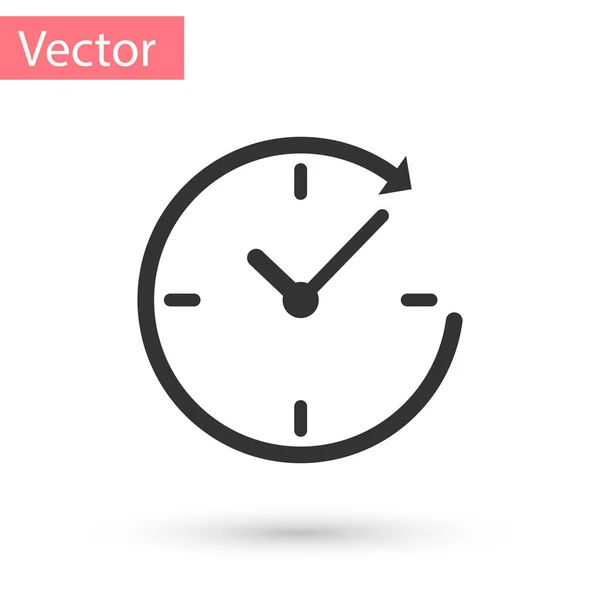 Graue Uhr mit Pfeil-Symbol auf weißem Hintergrund. Zeitsymbol. Pfeil und Uhrzeigersinn. Vektorillustration — Stockvektor