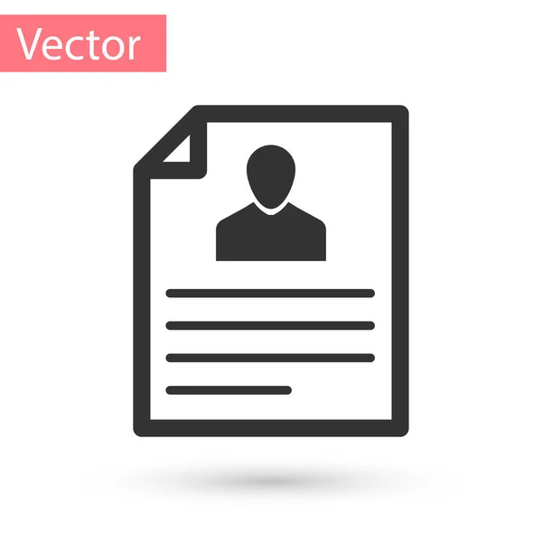 Ícone de currículo cinza isolado no fundo branco. Aplicação CV. Buscando pessoal profissional. Analisando pessoal retomar. Ilustração vetorial — Vetor de Stock