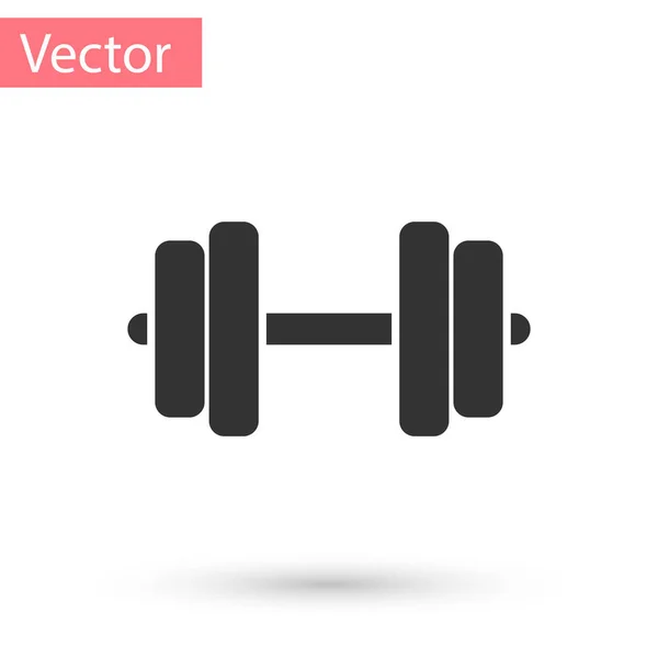 Ícone de halteres cinza isolado no fundo branco. Ícone de levantamento muscular, barra de fitness, ícone de ginásio, símbolo de equipamento esportivo, bumbbell exercício. Ilustração vetorial — Vetor de Stock