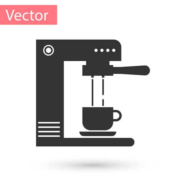 Máquina de café cinza e ícone xícara de café isolado no fundo branco. Ilustração vetorial — Vetor de Stock