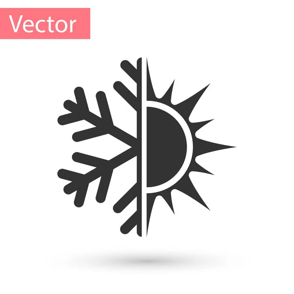 Símbolo gris caliente y frío. Icono de sol y copo de nieve aislado sobre fondo blanco. Símbolo de invierno y verano. Ilustración vectorial — Vector de stock