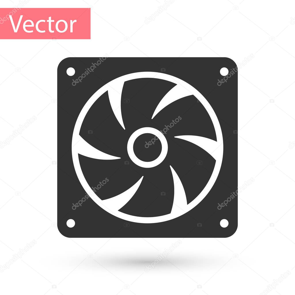 Grey Computer cooler icon isolated on white background. PC hardware fan. Vector Illustration