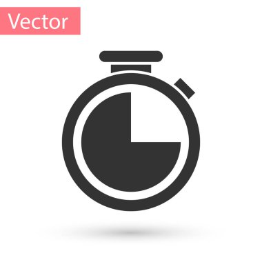 Beyaz arka plan üzerinde izole gri kronometre simgesi. Zaman zaman işareti. Vektör çizim