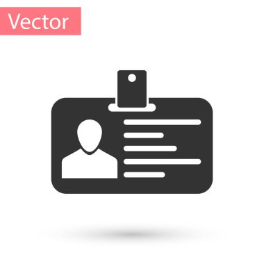 Gri kimlik rozeti simgesi beyaz arka plan üzerinde izole. Kimlik kartı. Bu sunu için kimliği şirket, reklam ve vb kullanılabilir. Vektör çizim