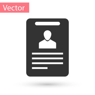 Gri kimlik rozeti simgesi beyaz arka plan üzerinde izole. Kimlik kartı. Bu sunu için kimliği şirket, reklam ve vb kullanılabilir. Vektör çizim