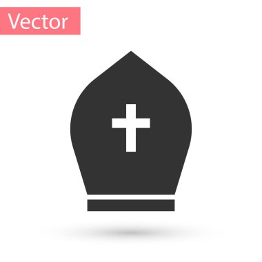 Gri Papa şapka simgesi beyaz arka plan üzerinde izole. Hıristiyan şapka işareti. Vektör çizim