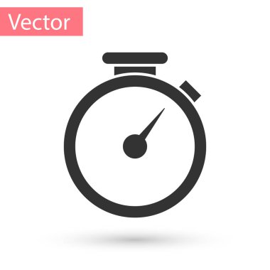 Beyaz arka plan üzerinde izole gri kronometre simgesi. Zaman zaman işareti. Vektör çizim