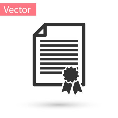 Gri sertifika şablon simgesi beyaz arka plan üzerinde izole. Derecesi simgesi. Başarı, ödül, grant, diploma kavramları. İş başarı sertifikası. Vektör çizim